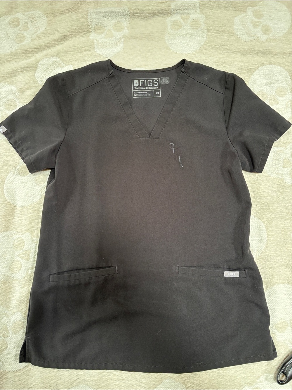 Figs Black V-Neck Medical Scrub Top